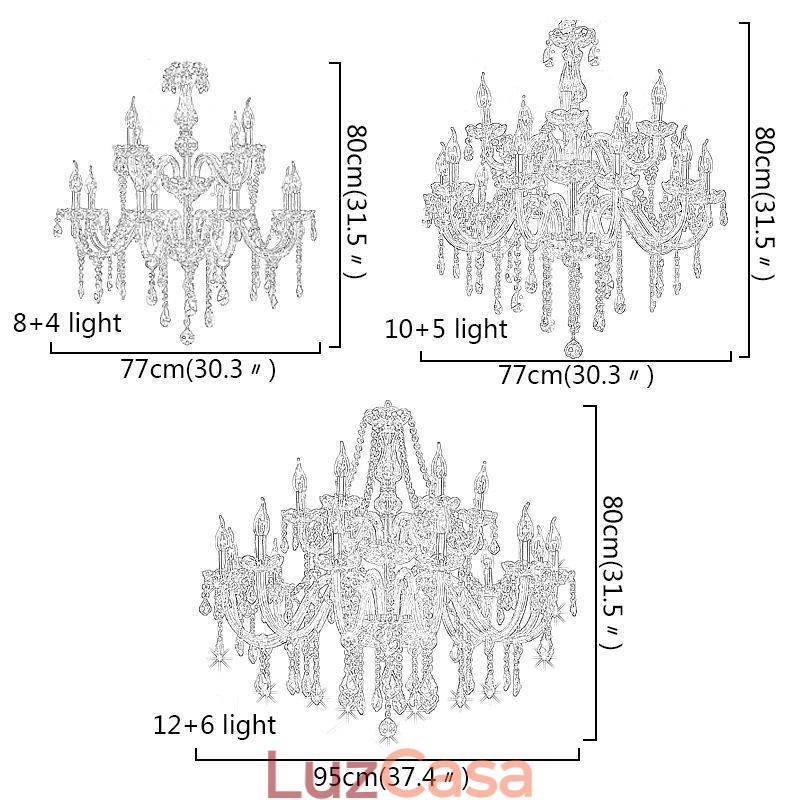 Lustre de cristal europeu, luz pendente transparente