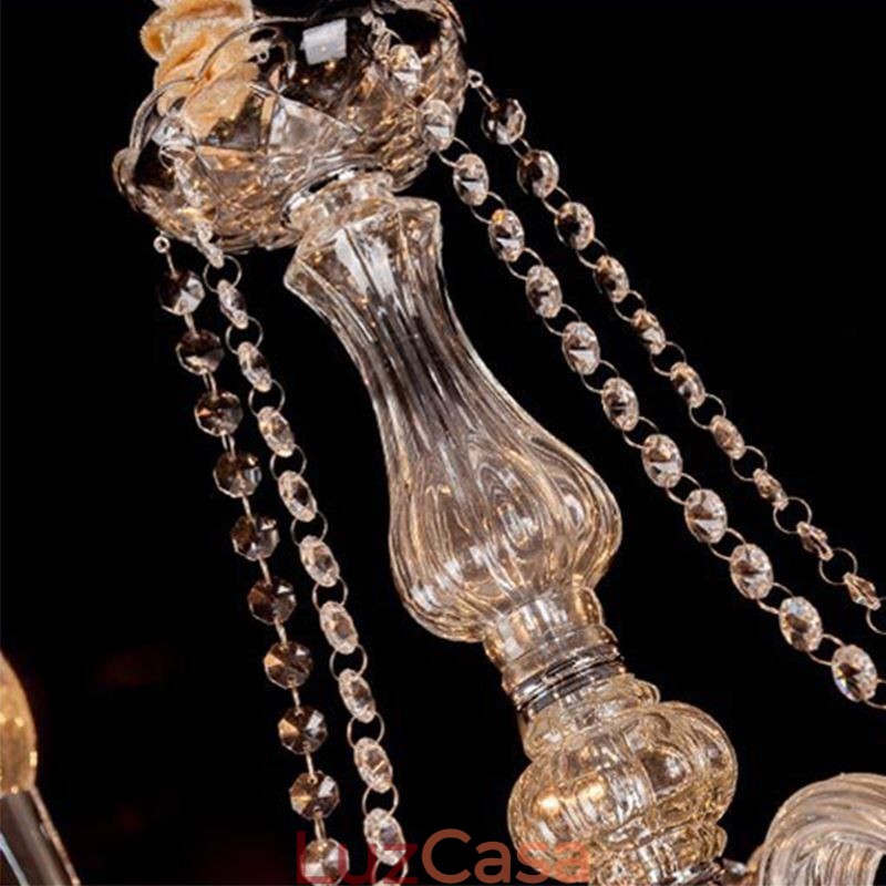 Lustre de cristal europeu, luz pendente transparente