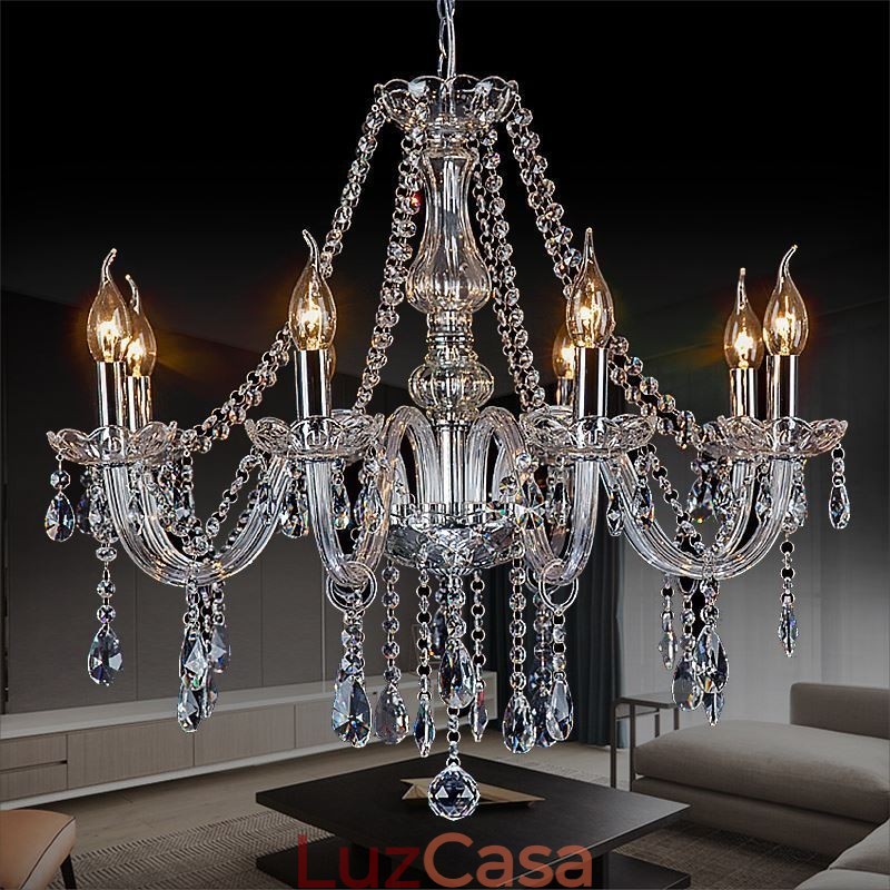 Grande lustre de cristal europeu transparente luz de teto