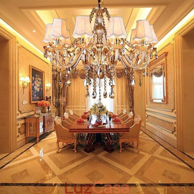 Grande lustre de cristal de luxo europeu pendente luz