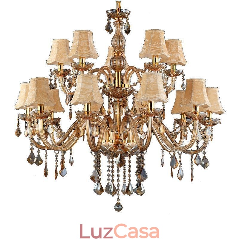 Grande lustre de cristal de luxo europeu com luz de teto âmbar