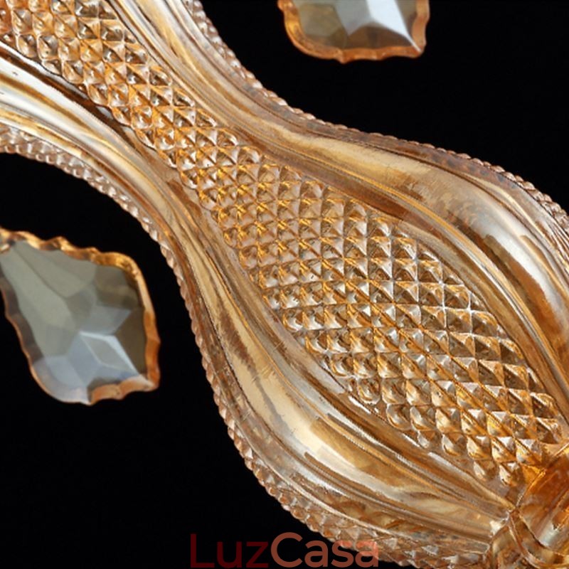 Grande lustre de cristal de luxo europeu com luz de teto âmbar