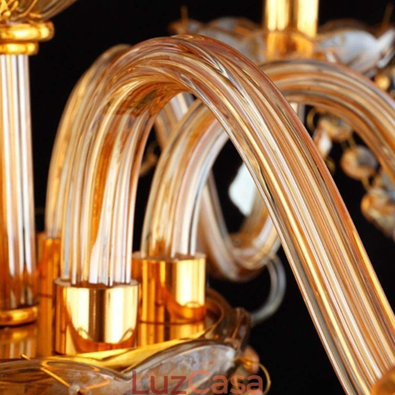 Grande lustre de cristal de luxo europeu com luz de teto âmbar