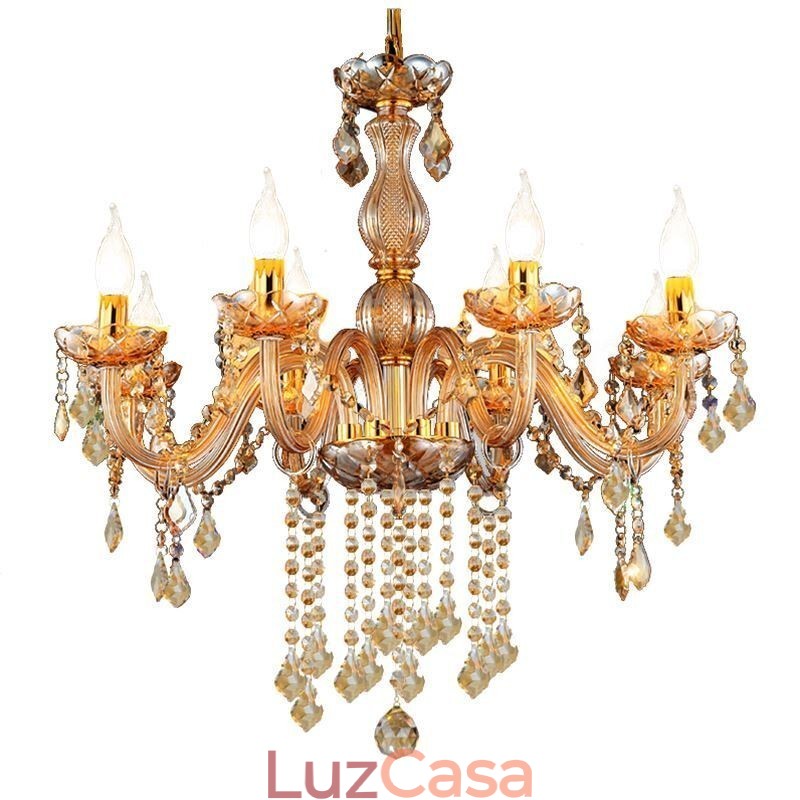 Lustre de cristal europeu elegante luz pendente âmbar