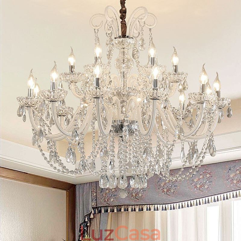 Grande lustre de cristal europeu branco pingente de luz