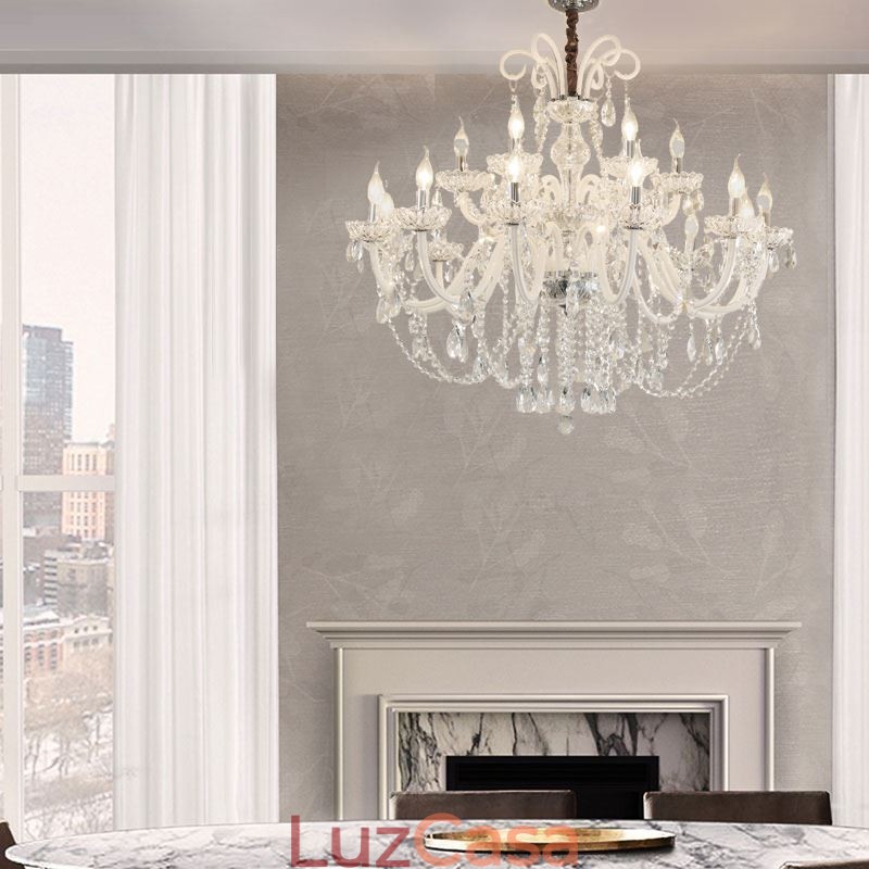 Grande lustre de cristal europeu branco pingente de luz