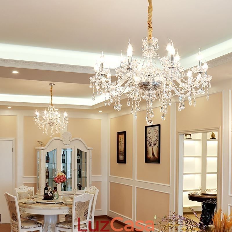 Lustre de cristal moderno europeu transparente luz pendente
