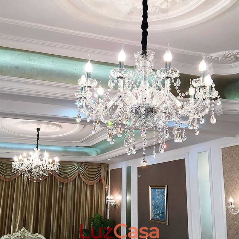 Lustre de cristal moderno europeu transparente luz pendente