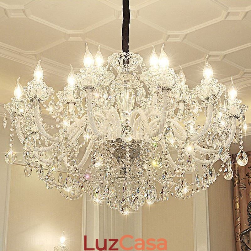 Lustre de cristal de luxo europeu elegante luz pendente