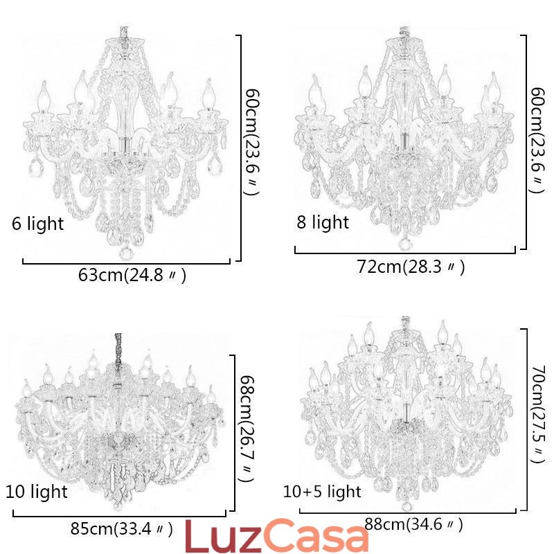 Lustre de cristal de luxo europeu elegante luz pendente