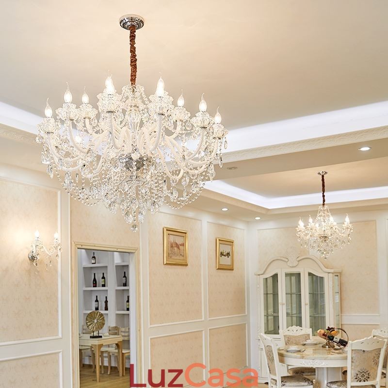 Lustre de cristal de luxo europeu elegante luz pendente