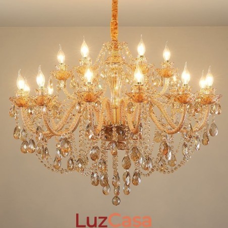 Lustre de cristal europeu, luminária pendente de luxo em conhaque Lustre de cristal europeu, luminária pendente de luxo em conhaque