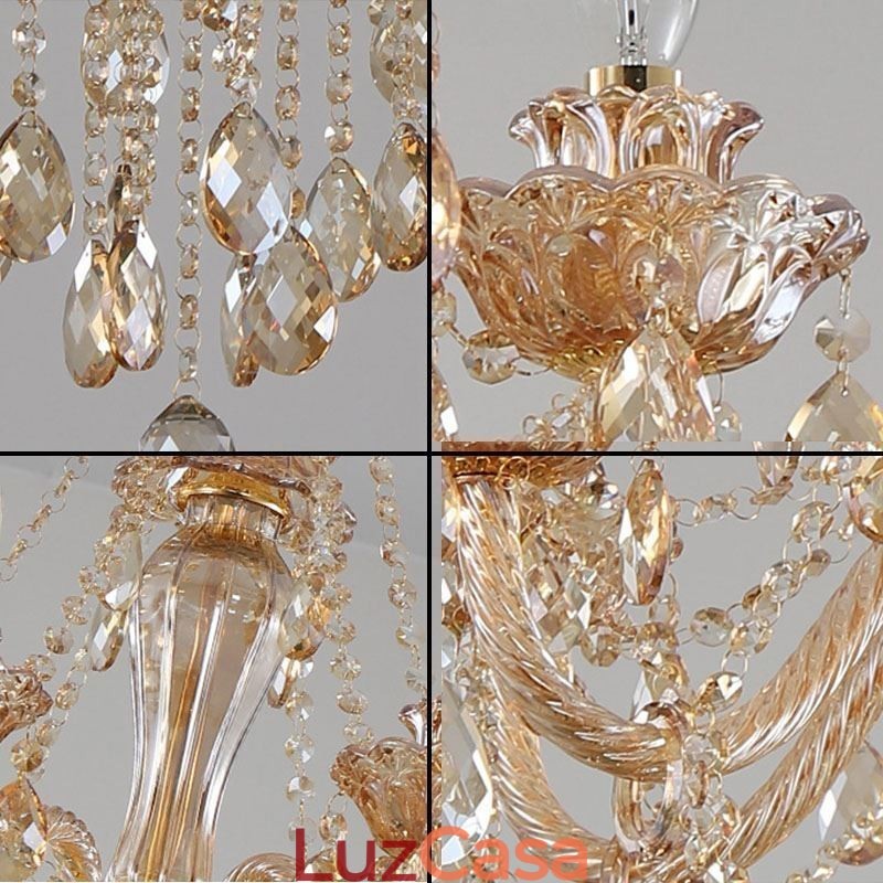 Lustre de cristal europeu, luminária pendente de luxo em conhaque