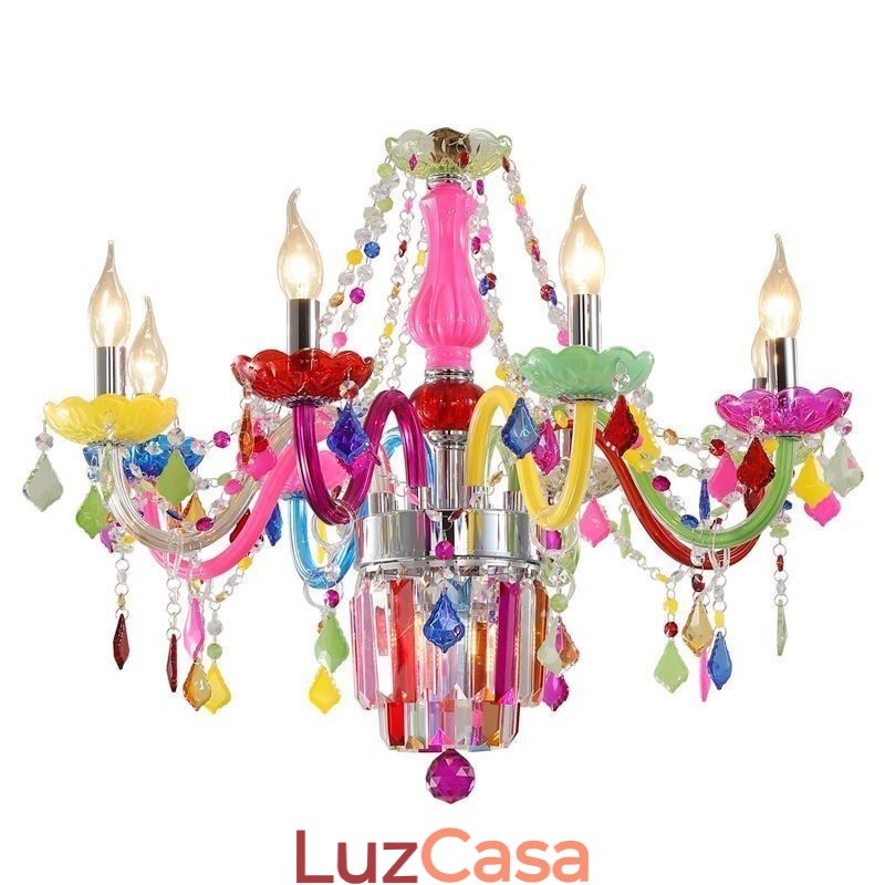 Lustre de cristal colorido europeu exclusivo luz pendente