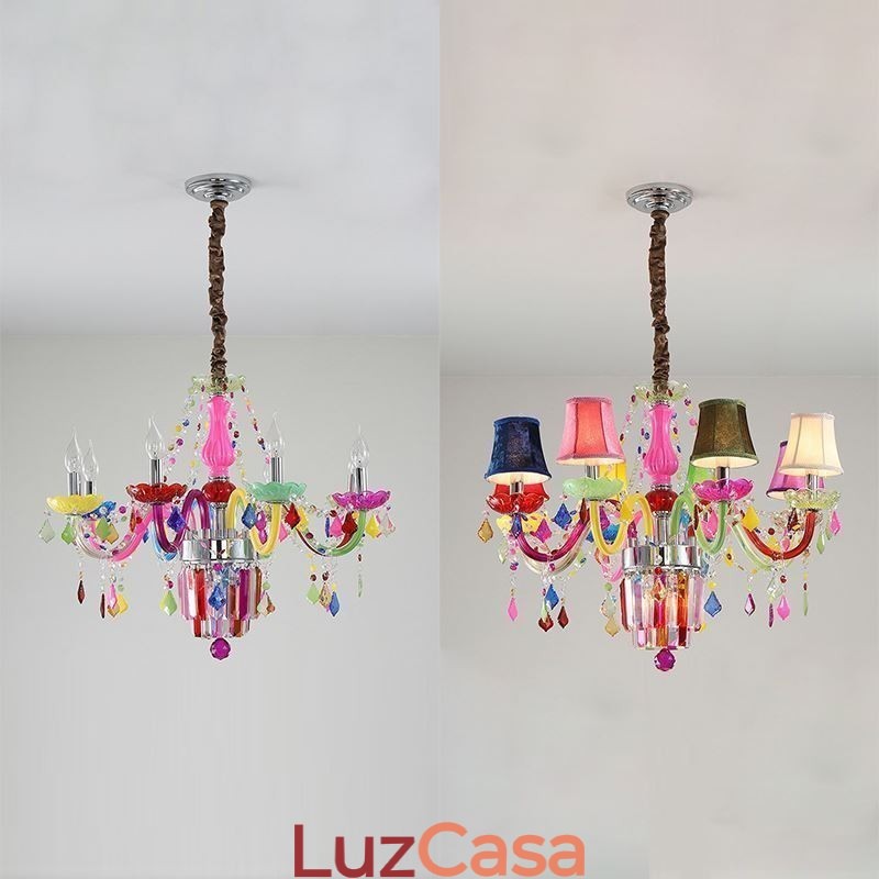 Lustre de cristal colorido europeu exclusivo luz pendente