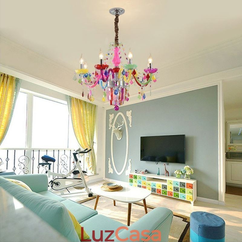Lustre de cristal colorido europeu exclusivo luz pendente