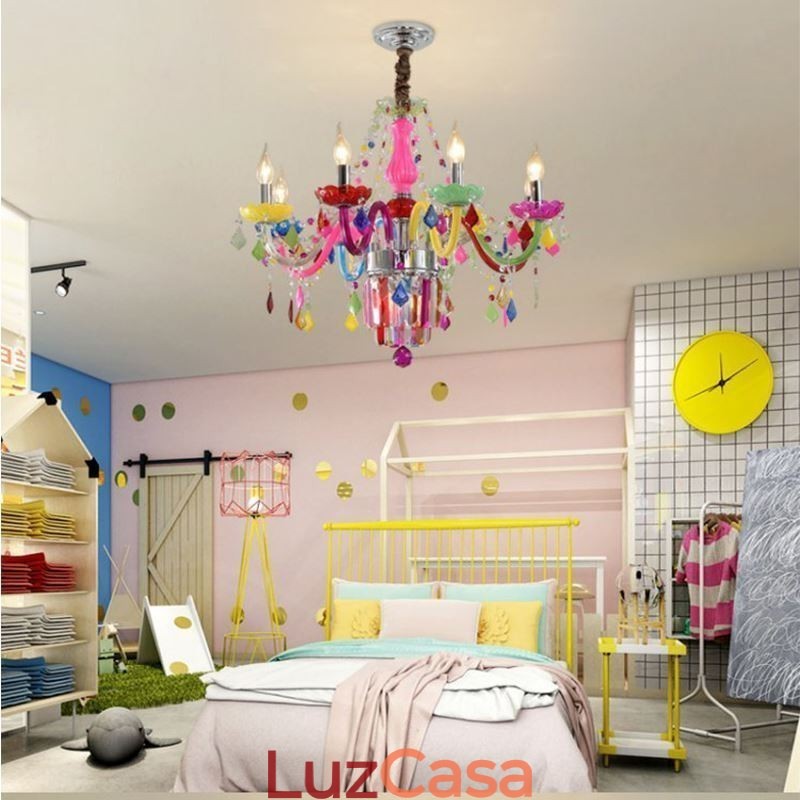 Lustre de cristal colorido europeu exclusivo luz pendente