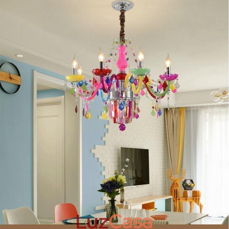 Lustre de cristal colorido europeu exclusivo luz pendente