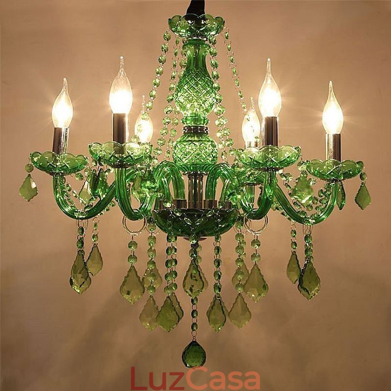 Lustre de cristal exclusivo estilo europeu luz pendente verde grama