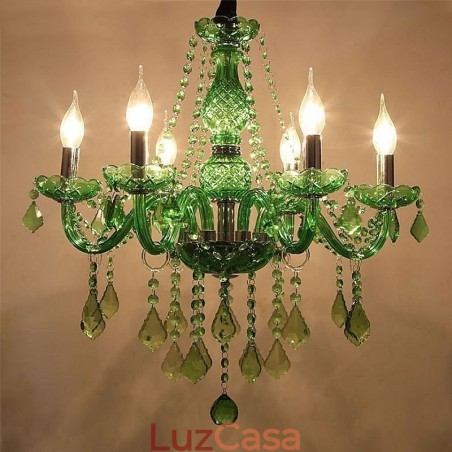 Lustre de cristal exclusivo estilo europeu luz pendente verde grama Lustre de cristal exclusivo estilo europeu luz pendente verde grama