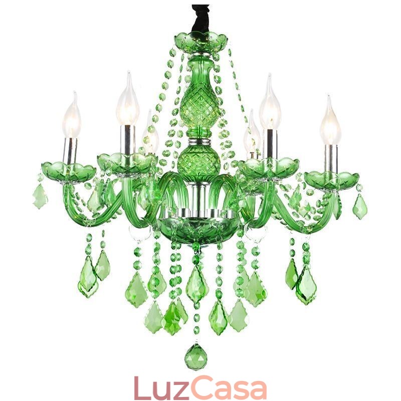 Lustre de cristal exclusivo estilo europeu luz pendente verde grama