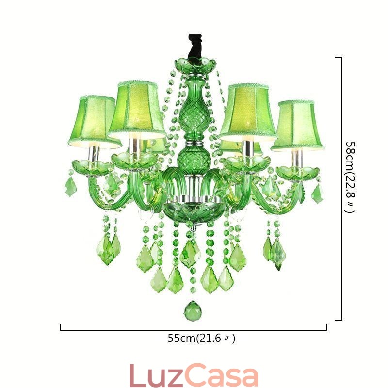 Lustre de cristal exclusivo estilo europeu luz pendente verde grama