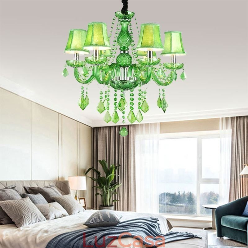 Lustre de cristal exclusivo estilo europeu luz pendente verde grama