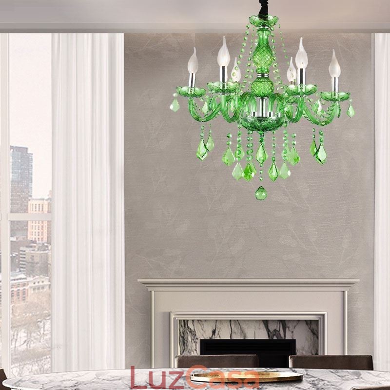 Lustre de cristal exclusivo estilo europeu luz pendente verde grama