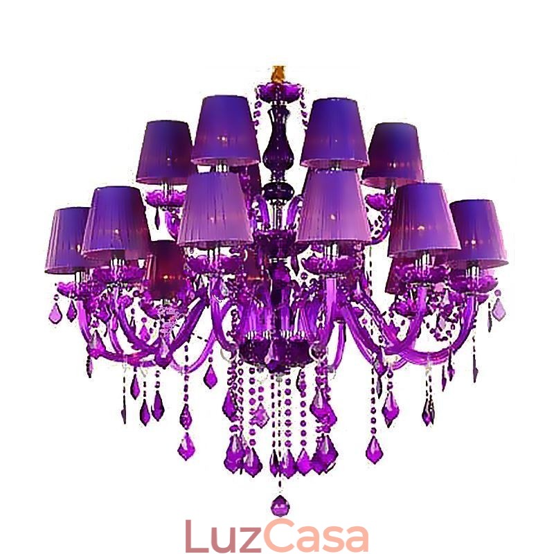 Lustre de cristal estilo europeu, luz pendente roxa