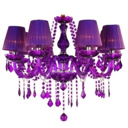 Elegante lustre de cristal estilo europeu luz pendente roxa
