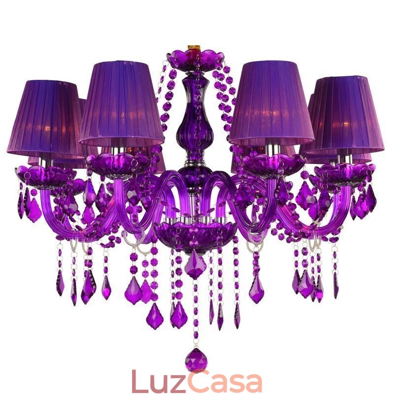 Elegante lustre de cristal estilo europeu luz pendente roxa