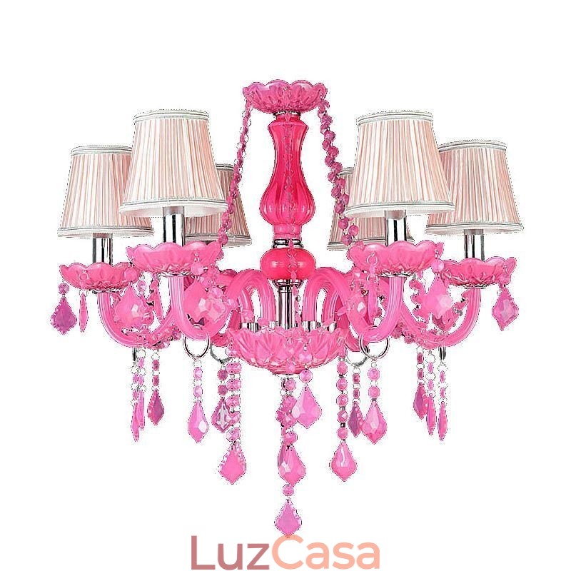 Lustre de cristal estilo europeu rosa luz pendente romântico