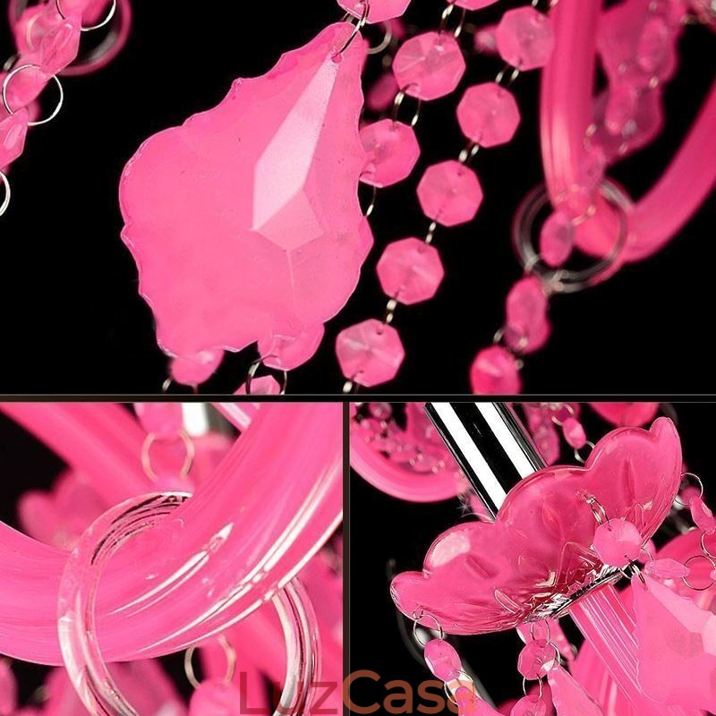 Lustre de cristal estilo europeu rosa luz pendente romântico