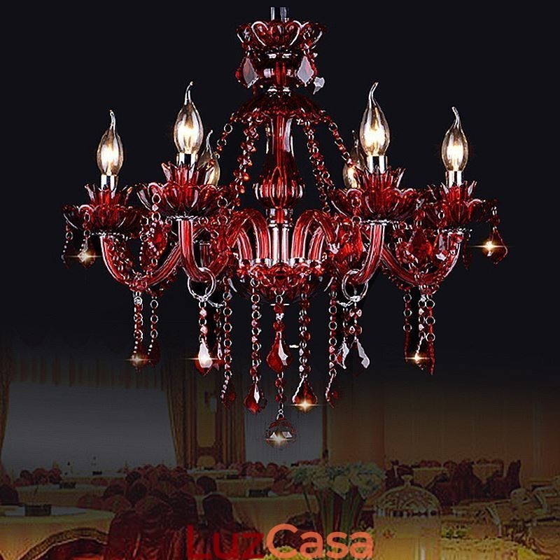 Lustre de cristal europeu vermelho luz pendente cor vermelha