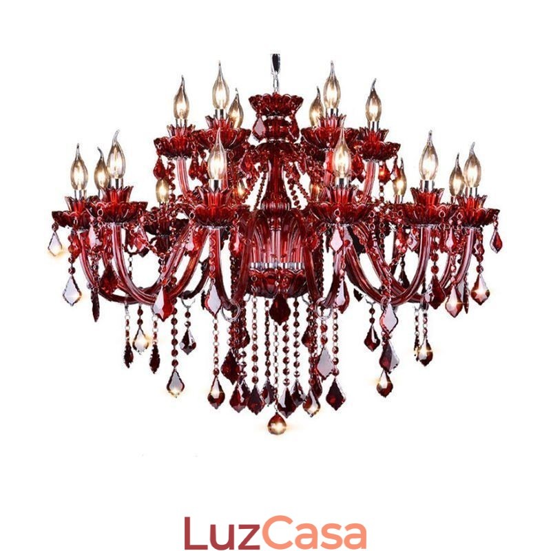 Lustre de cristal europeu vermelho luz pendente cor vermelha