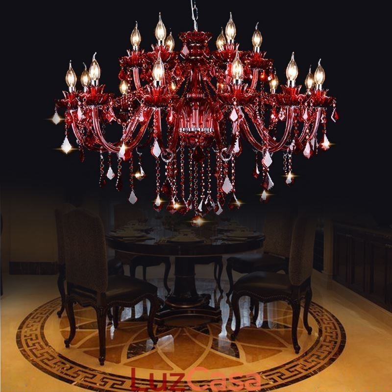 Lustre de cristal europeu vermelho luz pendente cor vermelha