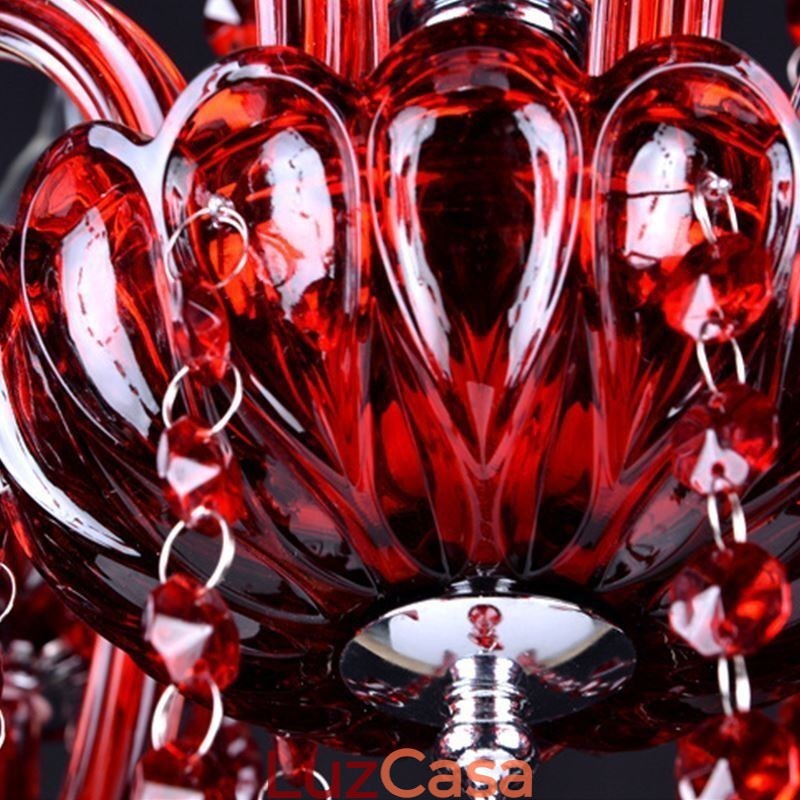 Lustre de cristal europeu vermelho luz pendente cor vermelha