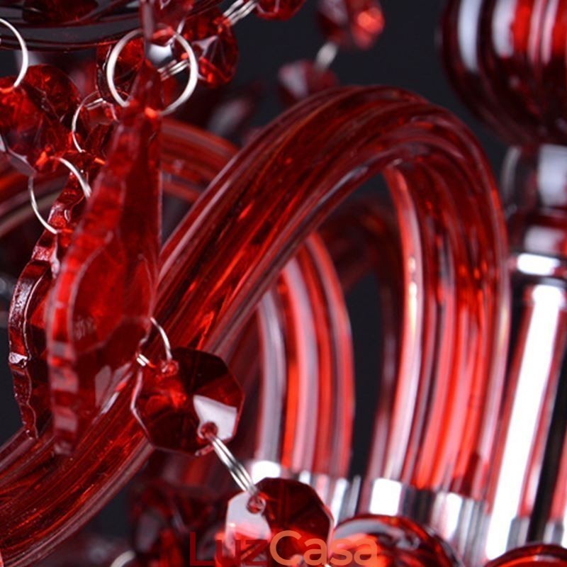 Lustre de cristal europeu vermelho luz pendente cor vermelha