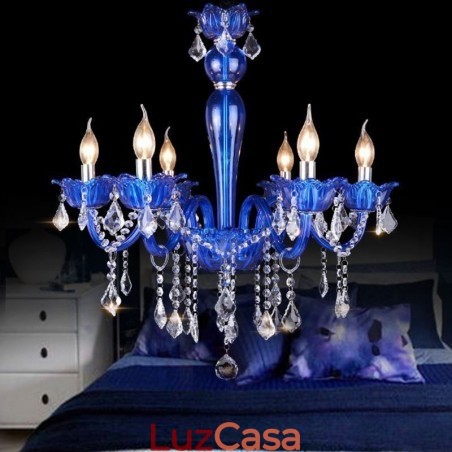 Lustre de cristal estilo europeu, luz pendente de vidro de cristal azul Lustre de cristal estilo europeu, luz pendente de vidro de cristal azul