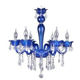 Lustre de cristal estilo europeu, luz pendente de vidro de cristal azul