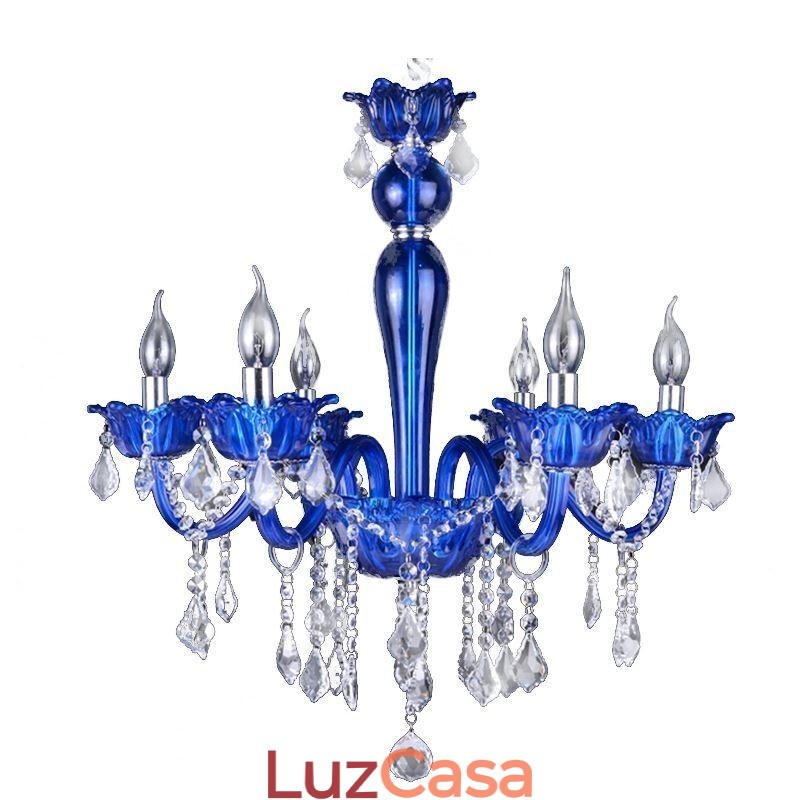 Lustre de cristal estilo europeu, luz pendente de vidro de cristal azul