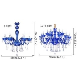 Lustre de cristal estilo europeu, luz pendente de vidro de cristal azul