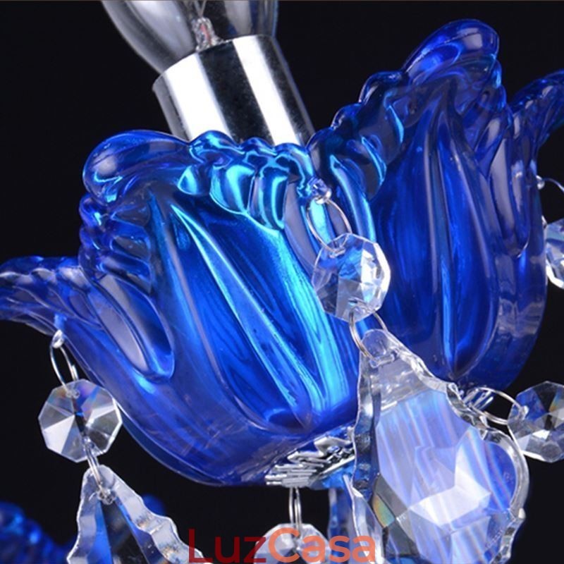Lustre de cristal estilo europeu, luz pendente de vidro de cristal azul