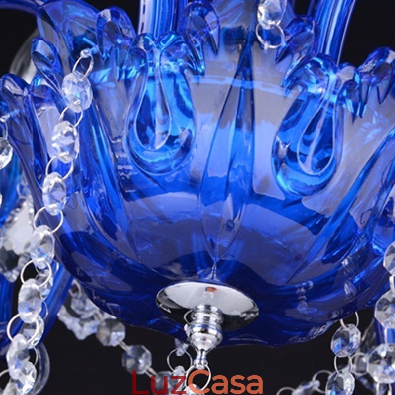 Lustre de cristal estilo europeu, luz pendente de vidro de cristal azul