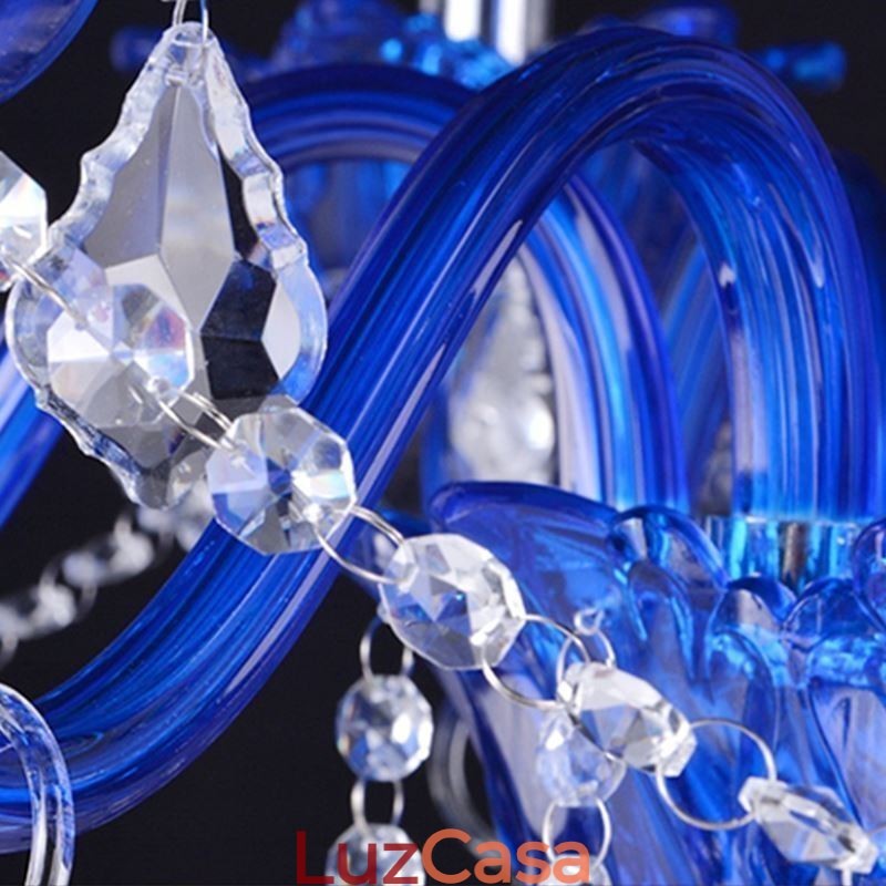Lustre de cristal estilo europeu, luz pendente de vidro de cristal azul