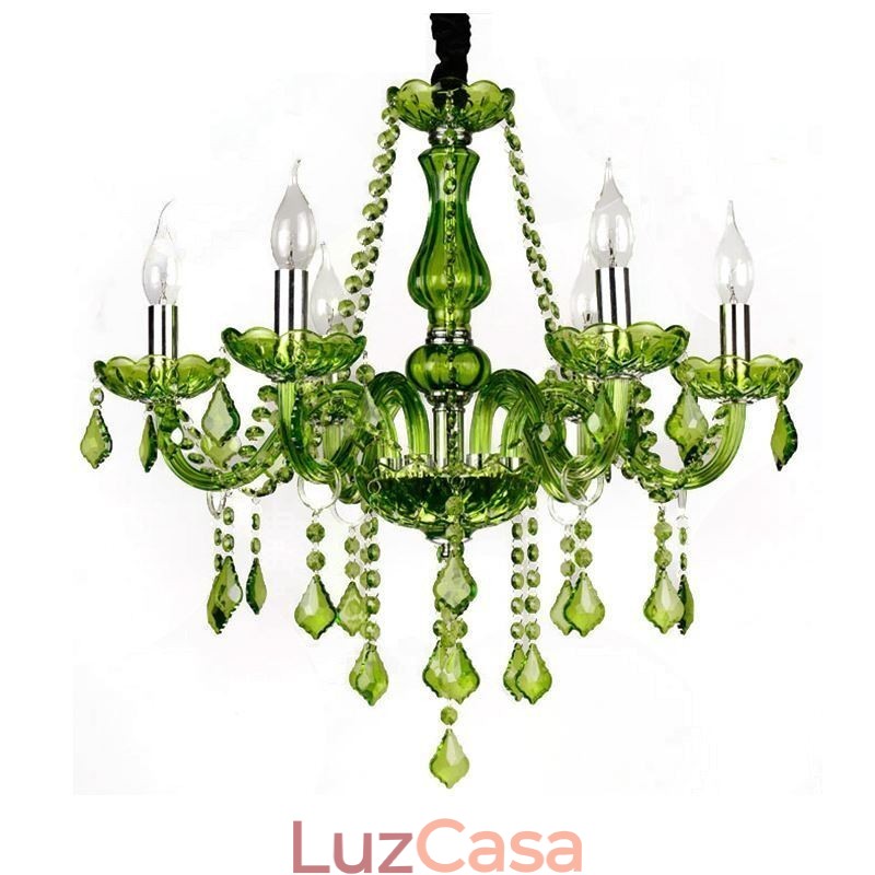 Lustre de cristal estilo europeu, luz pendente verde única