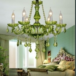 Lustre de cristal estilo europeu, luz pendente verde única