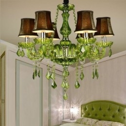 Lustre de cristal estilo europeu, luz pendente verde única