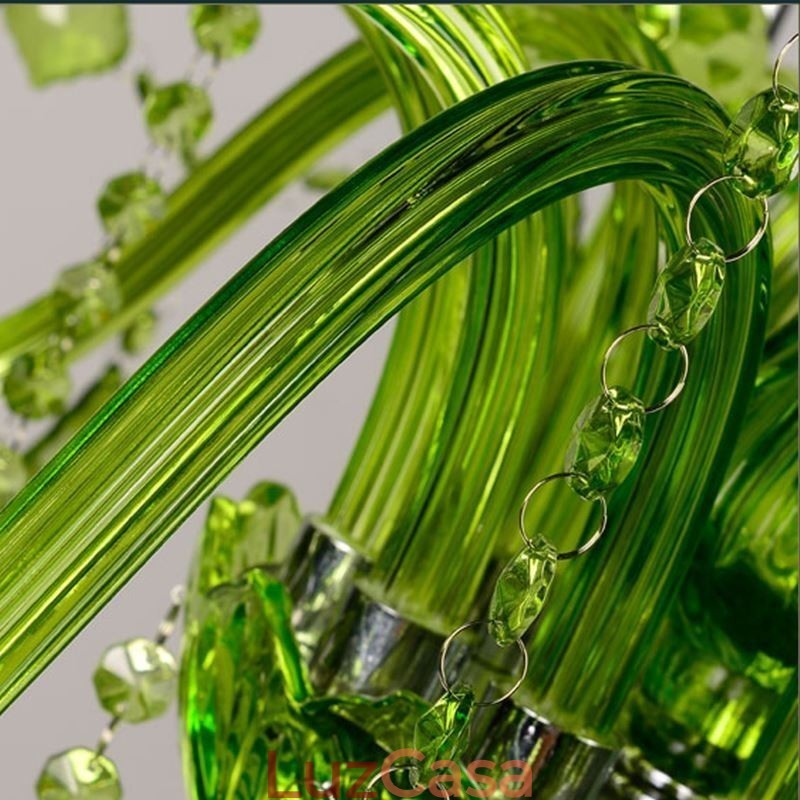 Lustre de cristal estilo europeu, luz pendente verde única
