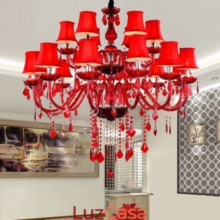 Lustre de cristal europeu vermelho cor pingente luz